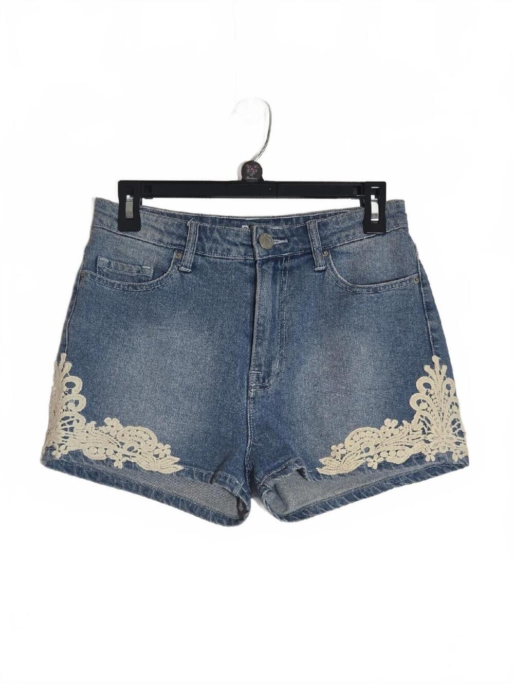 BDG Denim Blue Cream Crochet High Waist Shorts Size 27 Waist (US 4)